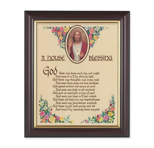 A House Blessing Picture, 10"x12", Classic Fluted Walnut Finished Frame, Italian Print Under Glass # 26360