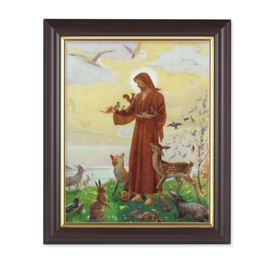 Jesus with Animals Picture, 10"x12", Classic Fluted Walnut Finished Frame, Italian Print Under Glass # 26365