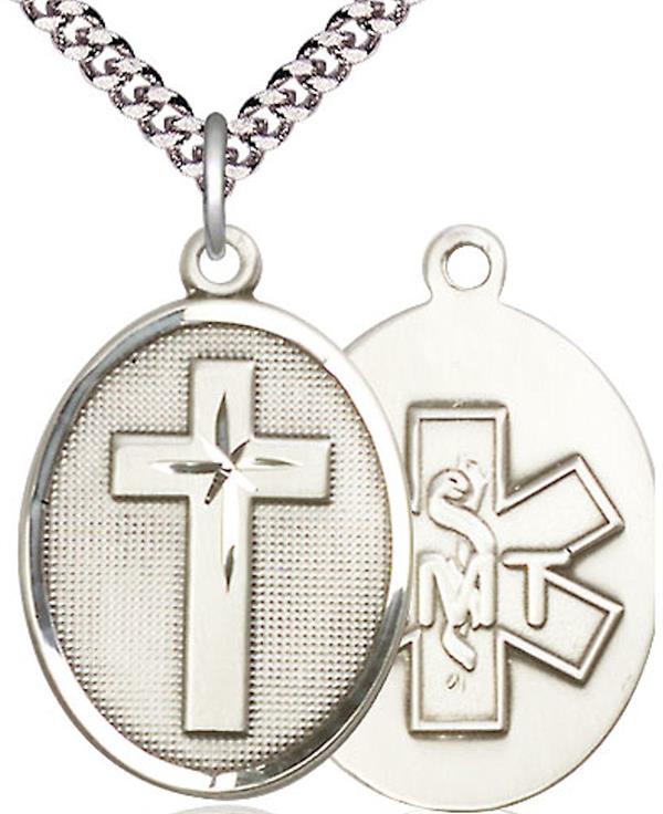 Oval Cross EMT Medal, Fine Pewter, 1" tall, Your Choice of Chain, # 2637