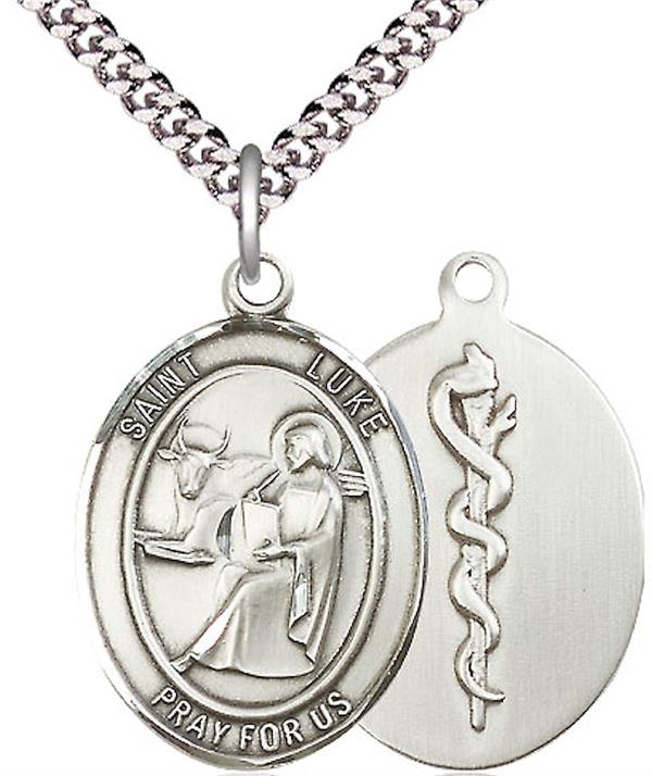 St. Luke Doctors Physicians Medal, Fine Pewter, 1" tall, Your Choice of Chain, # 2645