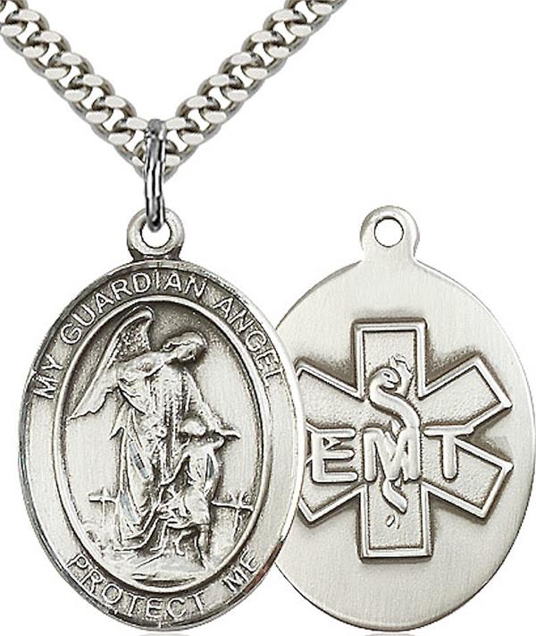 Guardian Angel EMT Medal, Fine Pewter, 1" tall, Your Choice of Chain, # 2649