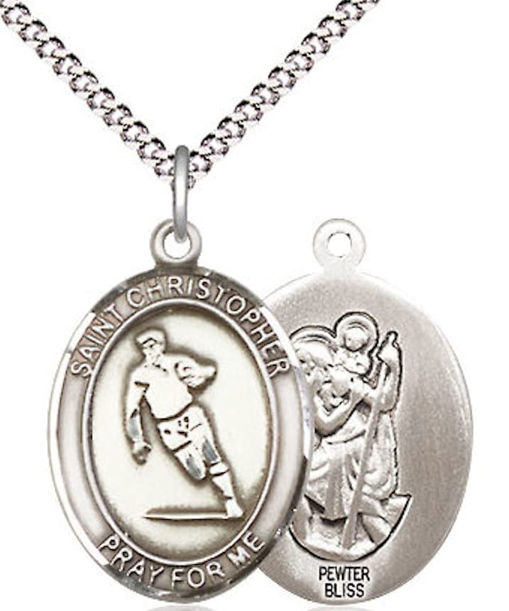 Rugby / St. Christopher Medal in Fine Pewter, 3/4", Your Choice of Chain # 17389