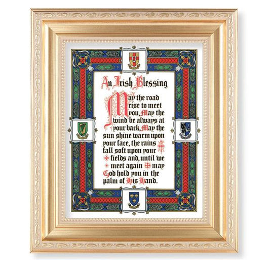 an Irish Blessing, 11.5"x13.5" Satin Gold Frame, Distressed Finish with Scrollwork, Italian Print Under Glass # 26497