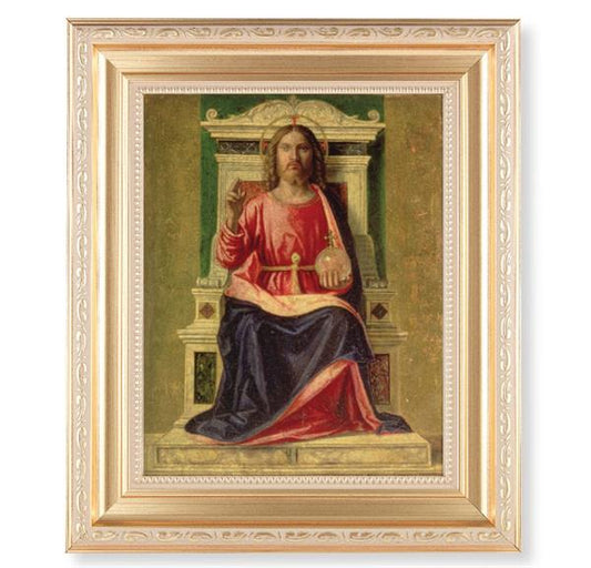 King of Heaven, 11.5"x13.5" Satin Gold Frame, Distressed Finish with Scrollwork, Italian Print Under Glass # 26502