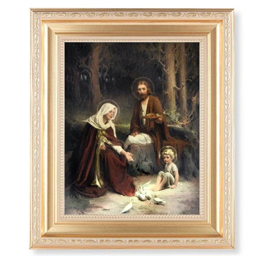Chambers: The Holy Family, 11.5"x13.5" Satin Gold Frame, Distressed Finish with Scrollwork, Italian Print Under Glass # 26511