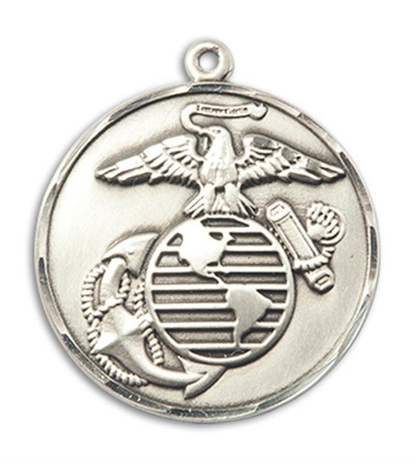 Marine Corps Medal, Fine Pewter, 3/4" dia, Your Choice of Chain, # 2690