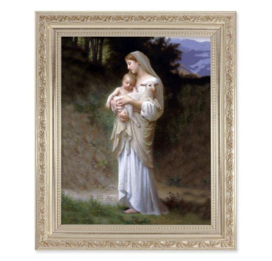 Bouguereau Divine Innocence, 10"x12" Antique Silver & Carved Scrollwork Frame, Italian Print Under Glass # 26833