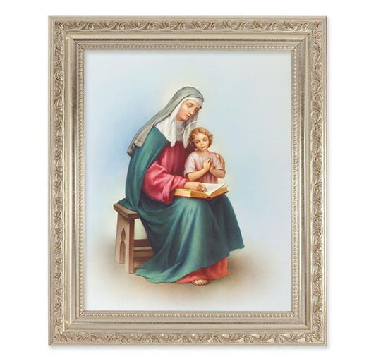 St. Anne, 10"x12" Antique Silver & Carved Scrollwork Frame, Italian Print Under Glass # 26864