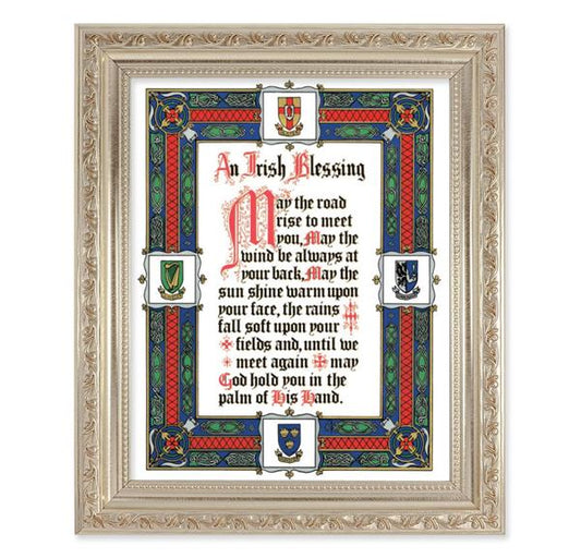 an Irish Blessing, 10"x12" Antique Silver & Carved Scrollwork Frame, Italian Print Under Glass # 26868