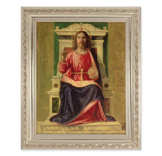 King of Heaven, 10"x12" Antique Silver & Carved Scrollwork Frame, Italian Print Under Glass # 26873