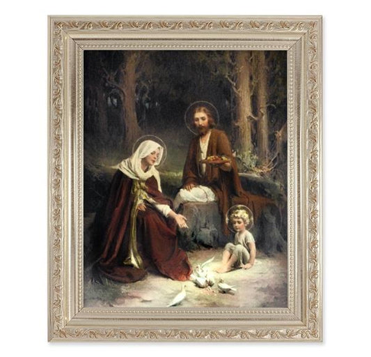 Chambers: The Holy Family, 10"x12" Antique Silver & Carved Scrollwork Frame, Italian Print Under Glass # 26883