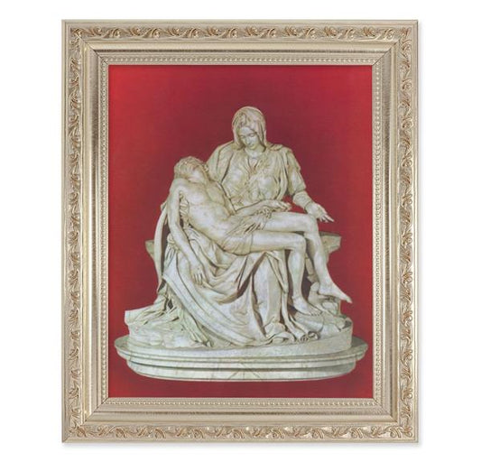 The Pieta Picture, 10"x12" Antique Silver & Carved Scrollwork Frame, Italian Print Under Glass # 26928
