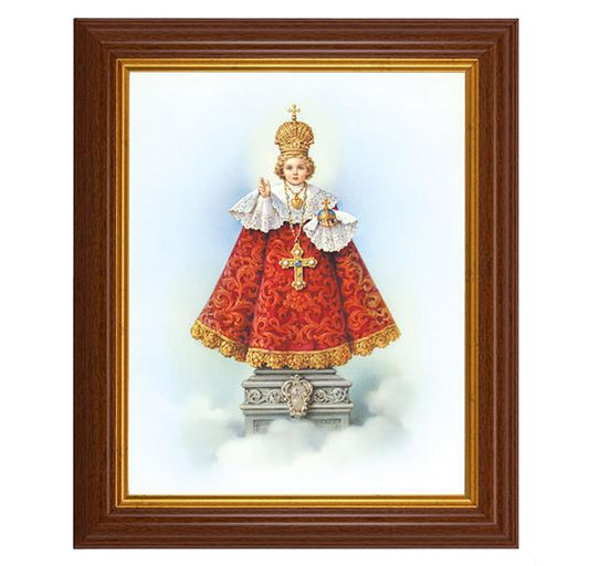 Infant of Prague, 10.5"x12.5" Walnut Finished Fluted Frame, Gold Beaded Lip, Italian Print # 26949