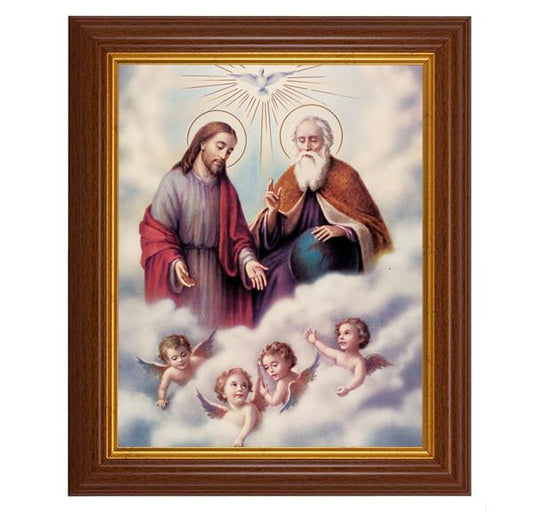 The Holy Trinity, 10.5"x12.5" Walnut Finished Fluted Frame, Gold Beaded Lip, Italian Print # 26965