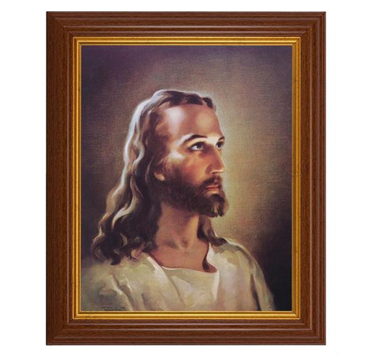 Sallman: Head of Christ, 10.5"x12.5" Walnut Finished Fluted Frame, Gold Beaded Lip, Italian Print # 26969