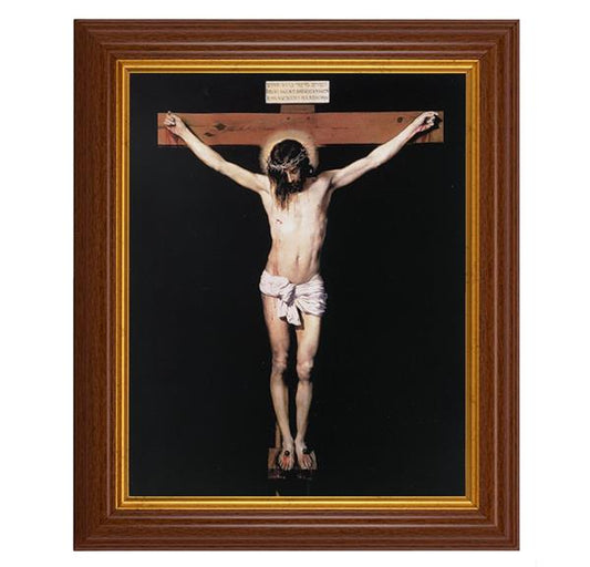The Crucifixion, 10.5"x12.5" Walnut Finished Fluted Frame, Gold Beaded Lip, Italian Print # 26978