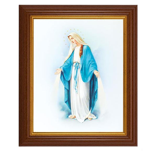 Our Lady of Grace, 10.5"x12.5" Walnut Finished Fluted Frame, Gold Beaded Lip, Italian Print # 26985