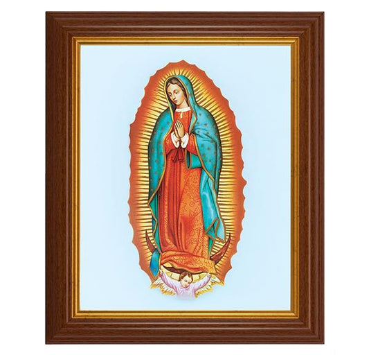 Our Lady of Guadalupe, 10.5"x12.5" Walnut Finished Fluted Frame, Gold Beaded Lip, Italian Print # 26998