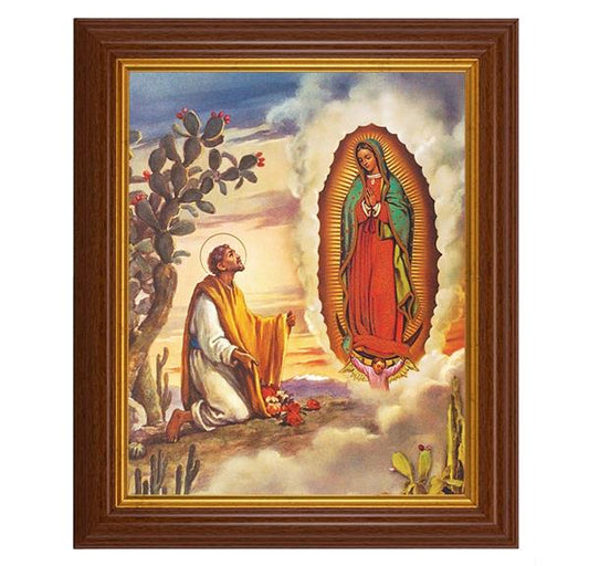 Juan Diego with OL Guadalupe, 10.5"x12.5" Walnut Finished Fluted Frame, Gold Beaded Lip, Italian Print # 27001