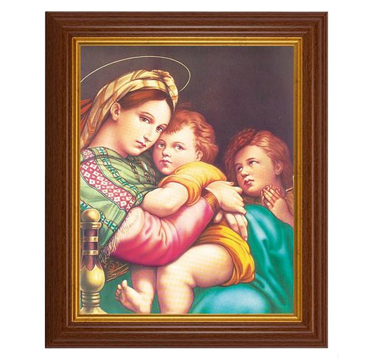 Raphael Madonna and Child, 10.5"x12.5" Walnut Finished Fluted Frame, Gold Beaded Lip, Italian Print # 27017