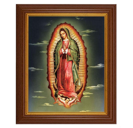 Our Lady of Guadalupe, 10.5"x12.5" Walnut Finished Fluted Frame, Gold Beaded Lip, Italian Print # 27025
