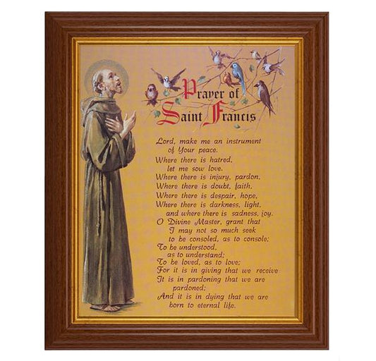 Prayer of St. Francis, 10.5"x12.5" Walnut Finished Fluted Frame, Gold Beaded Lip, Italian Print # 27030