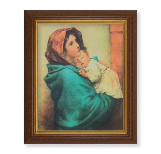 Madonna of The Streets, 10.5"x12.5" Walnut Finished Fluted Frame, Gold Beaded Lip, Italian Print # 27031