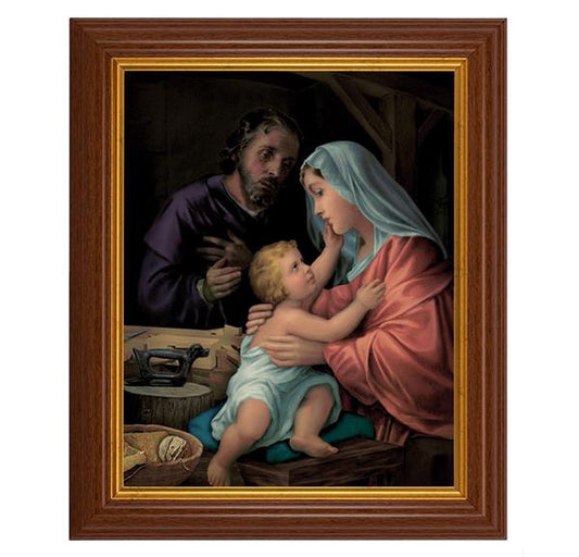 Holy Family, 10.5"x12.5" Walnut Finished Fluted Frame, Gold Beaded Lip, Italian Print # 27041