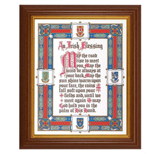 an Irish Blessing, 10.5"x12.5" Walnut Finished Fluted Frame, Gold Beaded Lip, Italian Print # 27063