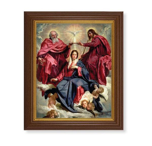 Crowning of Mary, 10.5"x12.5" Walnut Finished Fluted Frame, Gold Beaded Lip, Italian Print # 27083