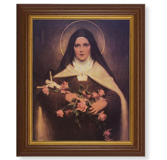 Chambers: St. Therese of Lisieux, 10.5"x12.5" Walnut Finished Fluted Frame, Gold Beaded Lip, Italian Print # 27089