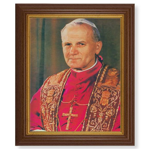 Pope John Paul II, 10.5"x12.5" Walnut Finished Fluted Frame, Gold Beaded Lip, Italian Print # 27096