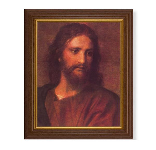 Hofmann: Christ at 33 Picture, 10.5"x12.5" Walnut Finished Fluted Frame, Gold Beaded Lip, Italian Print # 27100