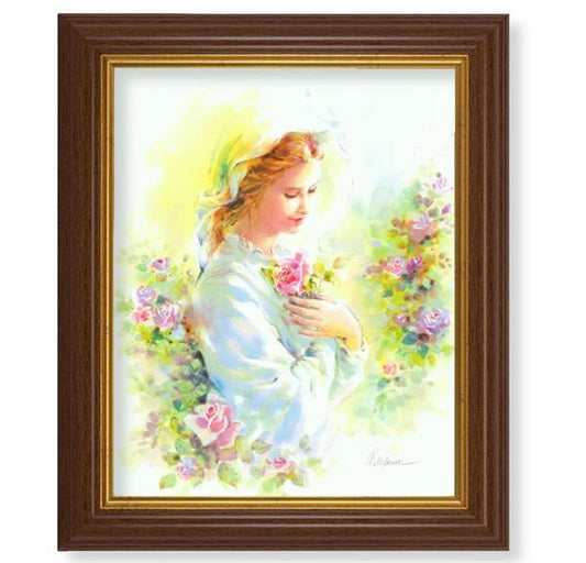 Blanc: Mystical Rose Picture, 10.5"x12.5" Walnut Finished Fluted Frame, Gold Beaded Lip, Italian Print # 27125
