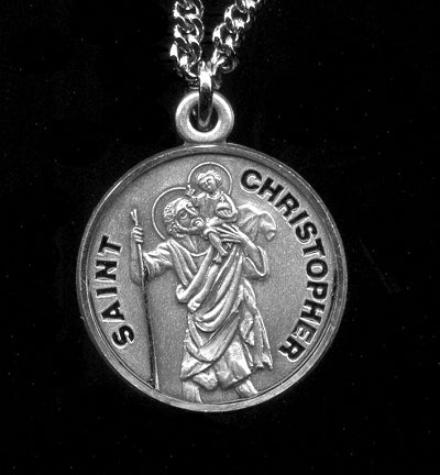 3/4" Round Sterling Medal, Your Choice of Chain, St. Christopher, #96777