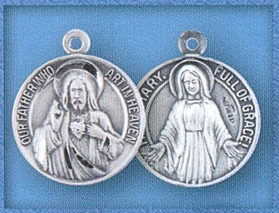Sterling Silver Our Father / Hail Mary Medal, 3/4", Your choice of chain, # 27132