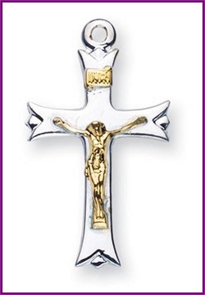 Sterling and Gold Filled 2-tone Crucifix, 7/8", Your choice of chain, # 27142