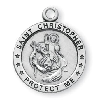 13/16" Round Sterling St. Christopher Medal, 20" Stainless Chain, # 27200