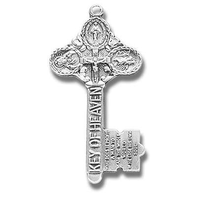 Sterling Silver Key of Heaven Medal, 1-3/8", Your Choice of Chain, # 27252