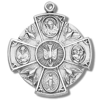 Sterling Silver 1-1/4" 4-Way Medal, Your Choice of Chain, # 27253