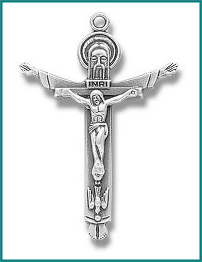 Sterling Silver Trinity Crucifix, 1-1/4" overall, Your choice of chain, # 27305