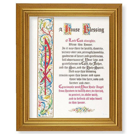A House Blessing, 10"x12" Gold-Leaf Finished Classic Frame, Italian Print on Artboard # 27316