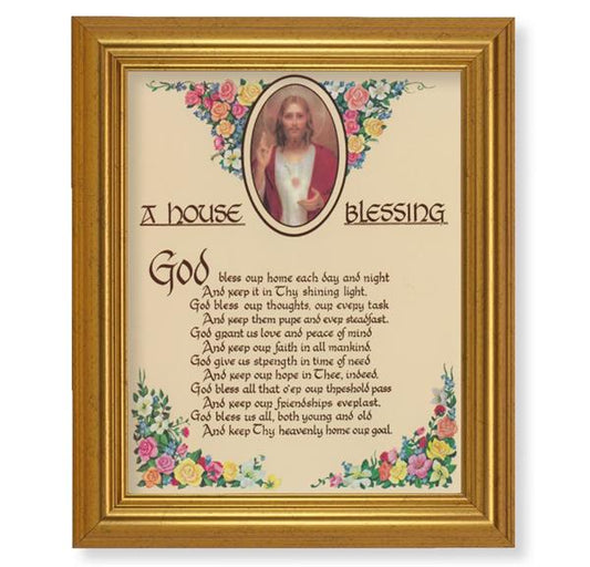 A House Blessing Picture, 10"x12" Gold-Leaf Finished Classic Frame, Italian Print on Artboard # 27374