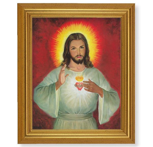 Sacred Heart of Jesus Picture, 10"x12" Gold-Leaf Finished Classic Frame, Italian Print on Artboard # 27375