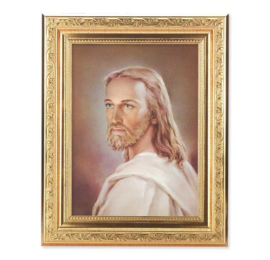 Head of Christ Picture, 8-1/4"x10-1/4 Gold-Leaf Finish Acanthus Leaf Detail Under Glass # 27676