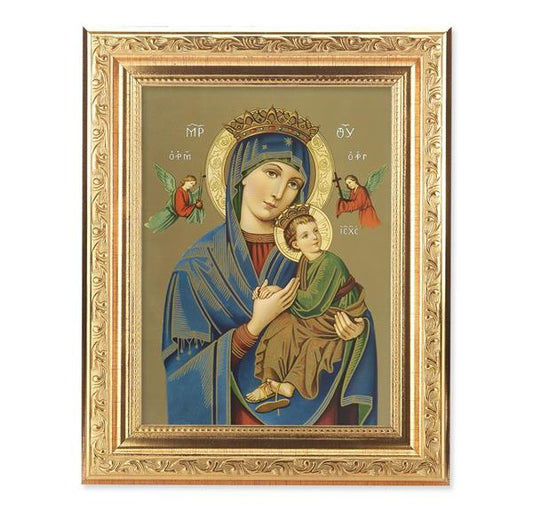 Our Lady of Perpetual Help Picture, 8-1/4"x10-1/4 Gold-Leaf Finish Acanthus Leaf Detail Under Glass # 27690