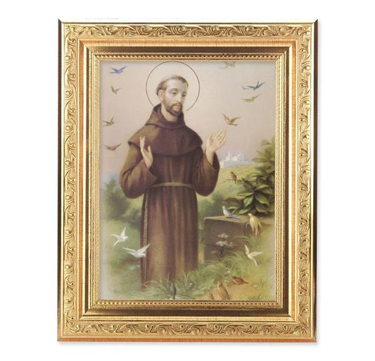St. Francis of Assisi Picture, 8-1/4"x10-1/4 Gold-Leaf Finish Acanthus Leaf Detail Under Glass # 27706