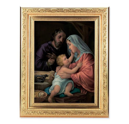 Holy Family Picture, 8-1/4"x10-1/4 Gold-Leaf Finish Acanthus Leaf Detail Under Glass # 27733