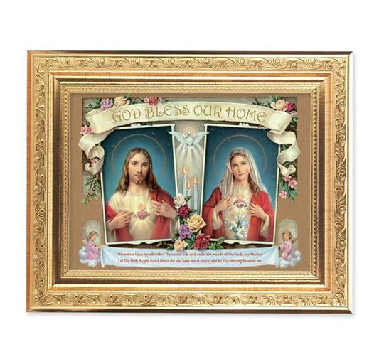 God Bless Our Home Picture, 8-1/4"x10-1/4 Gold-Leaf Finish Acanthus Leaf Detail Under Glass # 27741