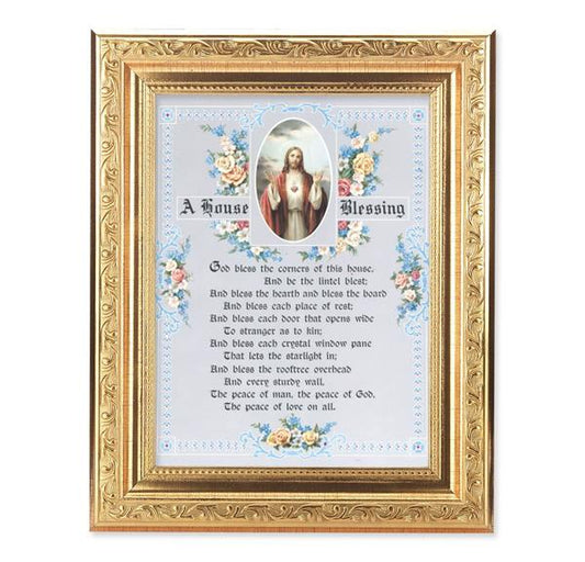 A House Blessing Picture, 8-1/4"x10-1/4 Gold-Leaf Finish Acanthus Leaf Detail Under Glass # 27742